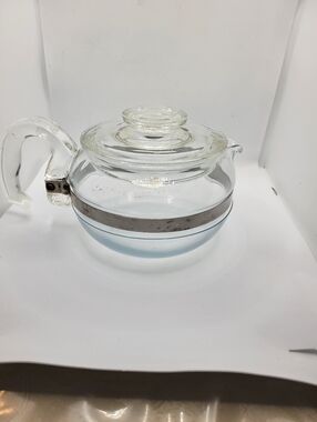 Vintage Pyrex Clear  Teapot with Silver Band - Home Kitchen